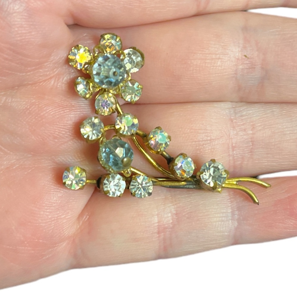C Clasp Austrian AB Beaded Floral Brooch